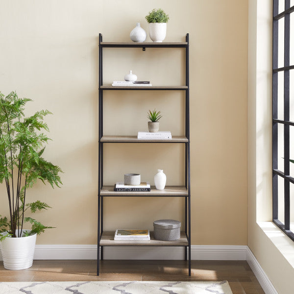 72" Rustic Oak Ladder Bookcase by Walker Edison