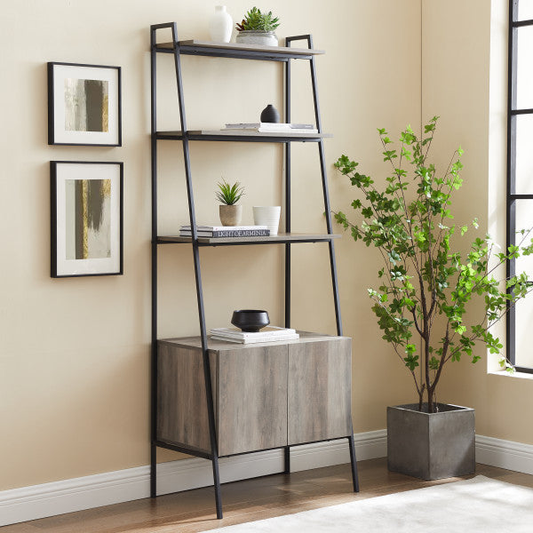 Walker Edison 68 Solid Wood Ladder Bookshelf - Grey