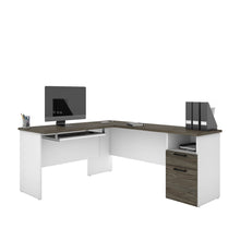 Load image into Gallery viewer, 71&quot; x 59&quot; L-shaped Desk in White &amp; Walnut Gray
