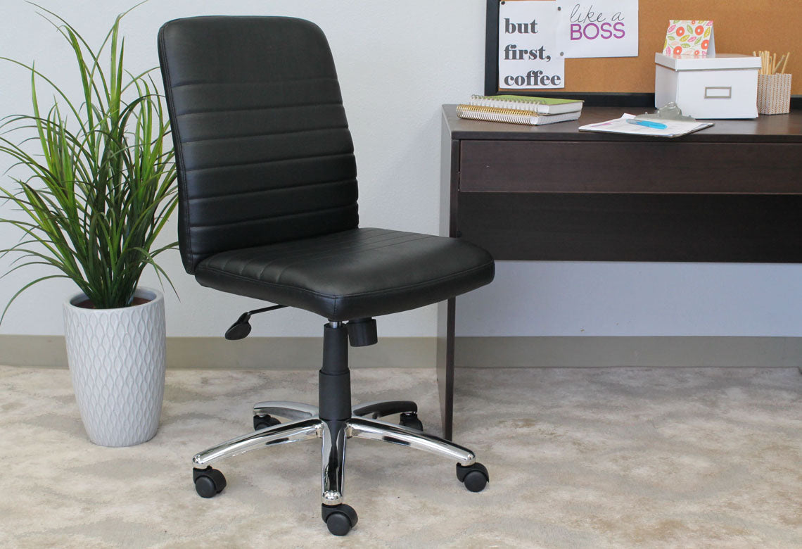 Classic Black Faux Leather Armless Office Chair