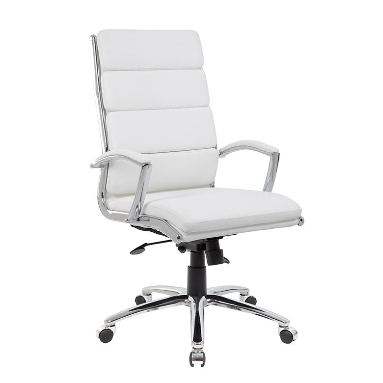 Stylish Padded White Faux Leather & Chrome Office Chair