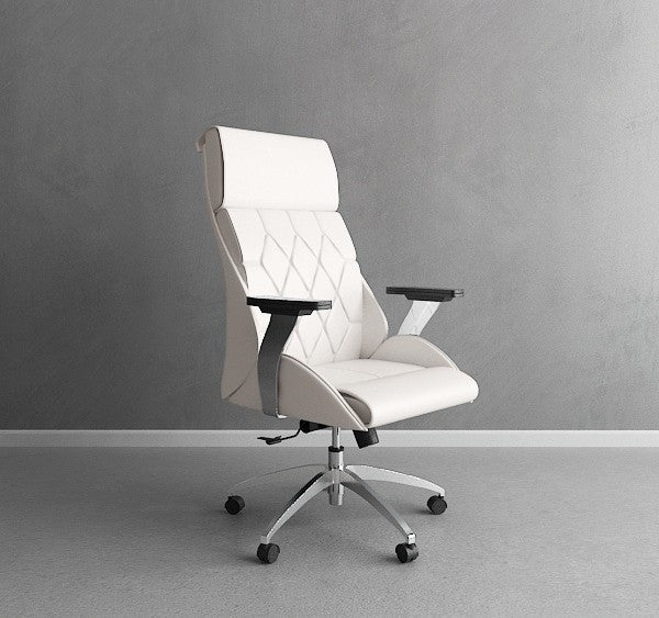 White Leather & Chrome Modern Office Chair with Ultimate Comfort –  